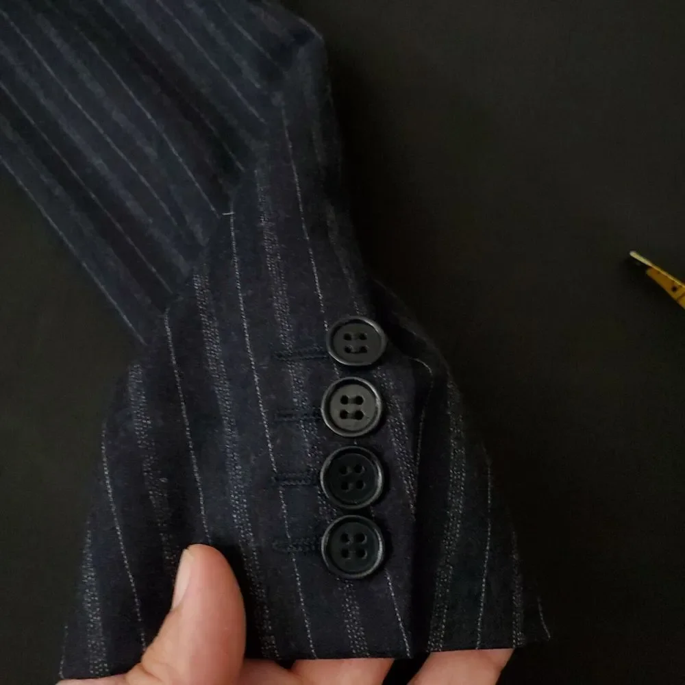CANALI Jacket Men's 52 Navy Blue Pinstripe Classic Suit Blazer Double Vent Italy